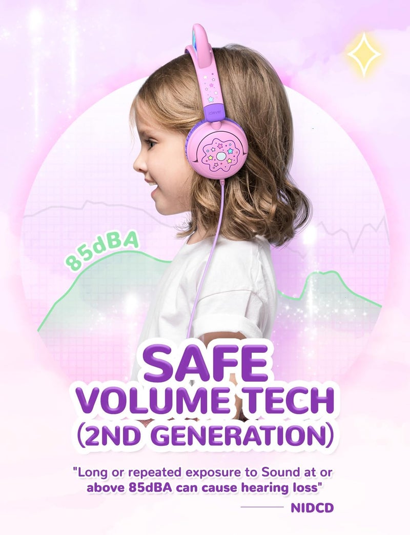 iClever Kids Headphones Cat Ear, LED Light Up, 85dBA Safe Volume, Stereo Sound Toddler Headphones for Travel School, Foldable 3.5mm Wired Kids Headphone for iPad Tablets, Meow Lollipop -Pink - Image 3